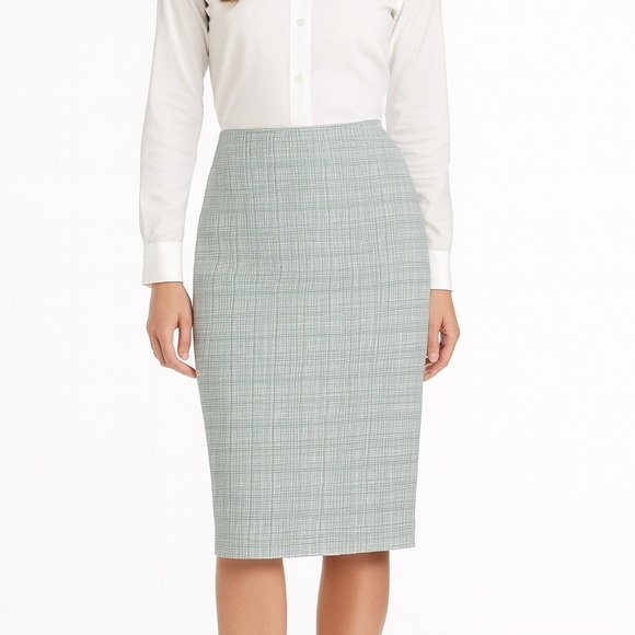 Tory Burch “79720” Jacquard Pencil Skirt → Teal/Ivory Grid Size 6 - Picture 6 of 14